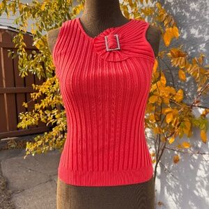 Super Cute Y2K Rib pink Coral Rhinestone Buckle Sleeveless